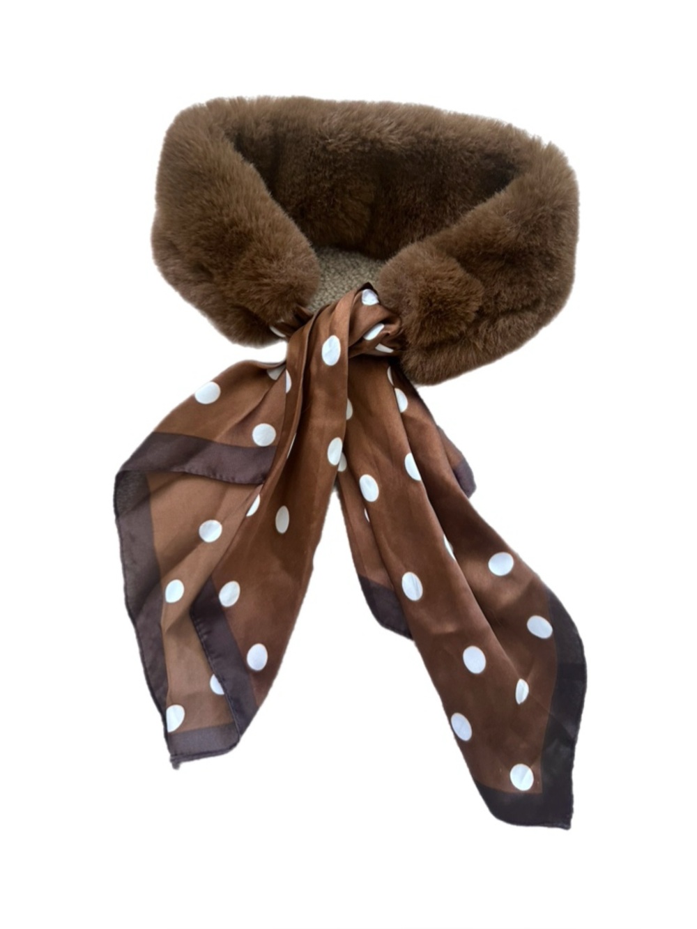 Brown Faux Fur and Polka Dot Scarf for Kids